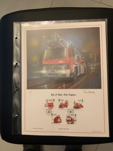 Isle of Man fire engines FDC panel big size, plastic holder