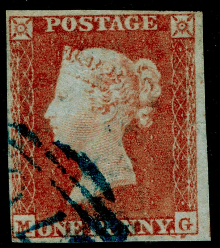 SG8, 1d red-brown PLATE 150, FINE USED. Cat £250. 4 MARGINS.  BLUE POSTMARK. MG 