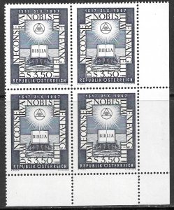 AUSTRIA 1967 REFORMATION Anniversary Issue Block of 4 Sc 801 MNH