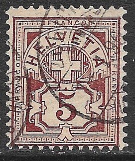 SWITZERLAND 1882-99 5c Maroon Wmk 182 Sc 71 VFU