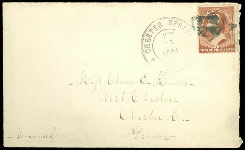 1884 Black CHESTER SPRINGS Double Circle CDS, Star in Circle Fancy Cancel, #210!