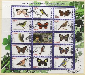 Thematic stamps Rwanda 2009 Butterflys-Birds  14 value sheet used 