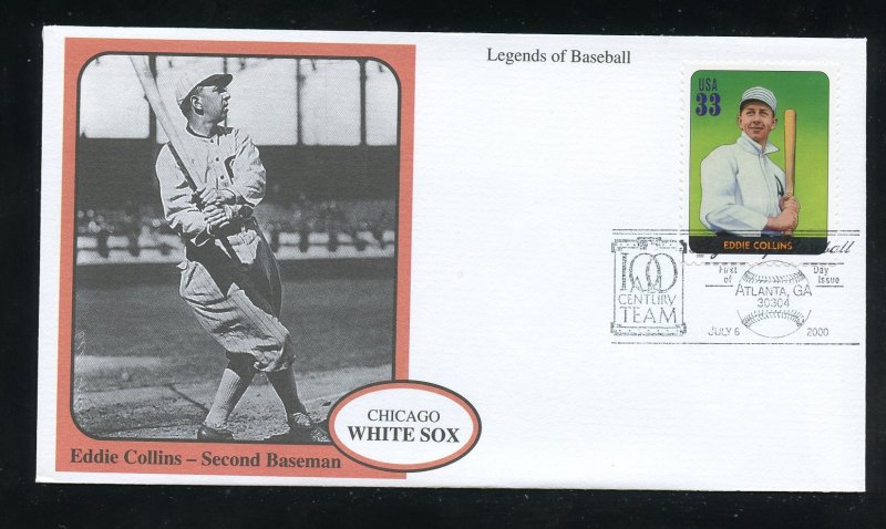 US 3408b Legends of Baseball - Eddie Collins UA Mystic cachet FDC