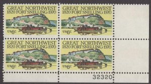 1970 Northwest Ft Snelling Plate Block Of 4 6c Stamps, Sc# 1409, MNH, OG