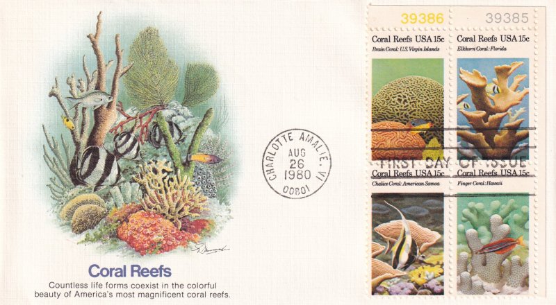 1980, Coral Reefs, Plate Block/4, Fleetwood, FDC (E11829)