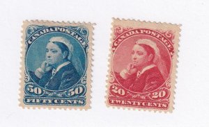 CANADA # 46-47 VF-MH QUEEN VICTORIA 20cts & 5octs CAT VALUE $1200