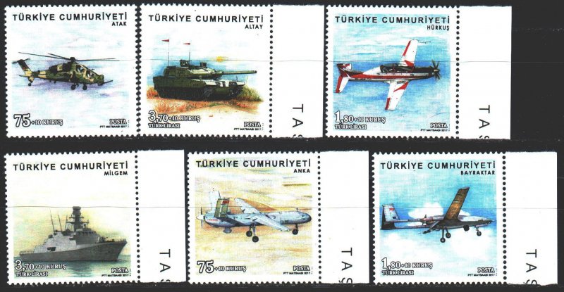 Turkey. 2017. 4386-91. Military equipment, helicopters, aviation. MNH.