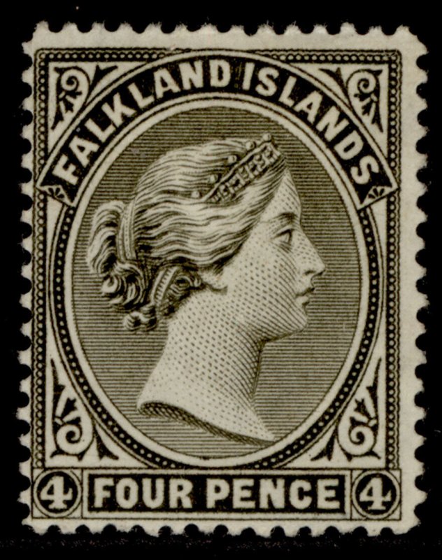 FALKLAND ISLANDS QV SG12, 4d olive grey-black, M MINT. Cat £200.