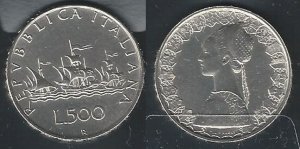 1960 Italia Lire 500 Caravelle silver FDC-MS65