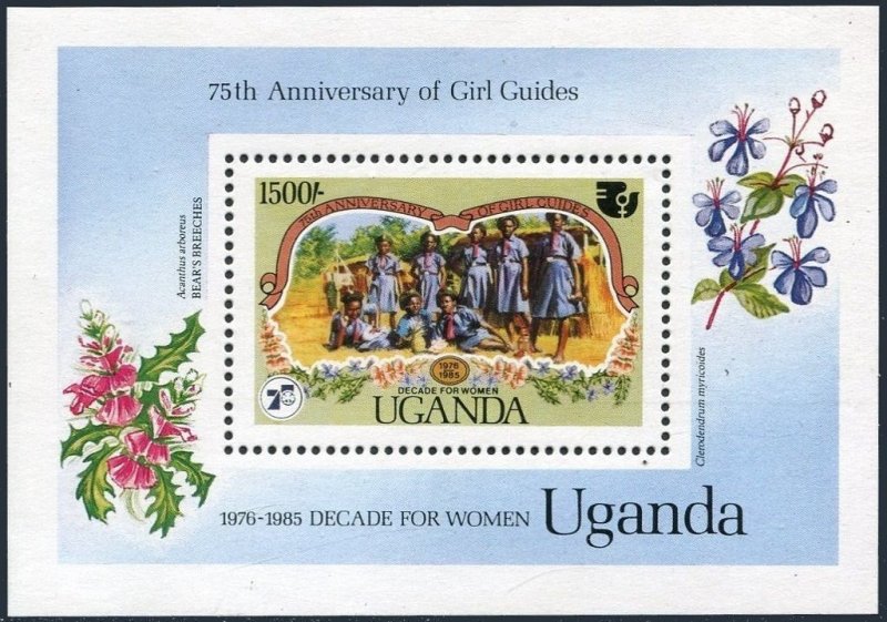 Uganda 464,468,MNH.Michel 446,448 Bl.53. Girl Guides-75.1985.Flowers.