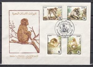 Algeria, Scott cat. 872-875. W.W.F., Monkeys issue on a First day cover.