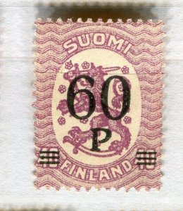 FINLAND; 1919 early Lion Type issue surcharged Mint Shade of 60p. value