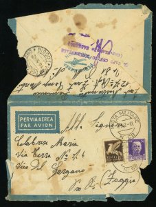 Italy 1942 Military Airmail Cover WWII Postage Stamps Dept Head Officer Postmark