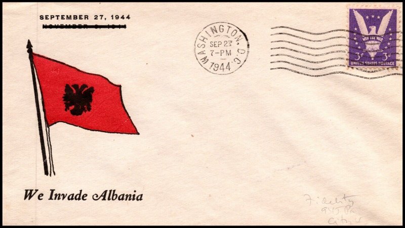 23 Sep 1944 WWII Patriotic Cover We Invade Albania Fidelity Sherman 6957