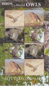 Aitutaki MNH Sc 699 sheet IMPERF  Mi Bk 1067-70B KB Value 190 Euro Owls