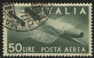 ITALY 1946 Sc C113 Used  VF 50L Airmail  cv $20.00 - Swallows in Flight, Birds