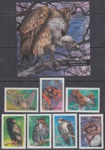 TANZANIA Sc # 1279-86 CPL MNH SET of 7 + S/S - VARIOUS BIRDS of PREY