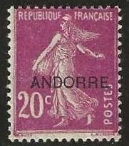 French Andorra 7, mint, hinged, shallow thin. 1931.  (A991a)