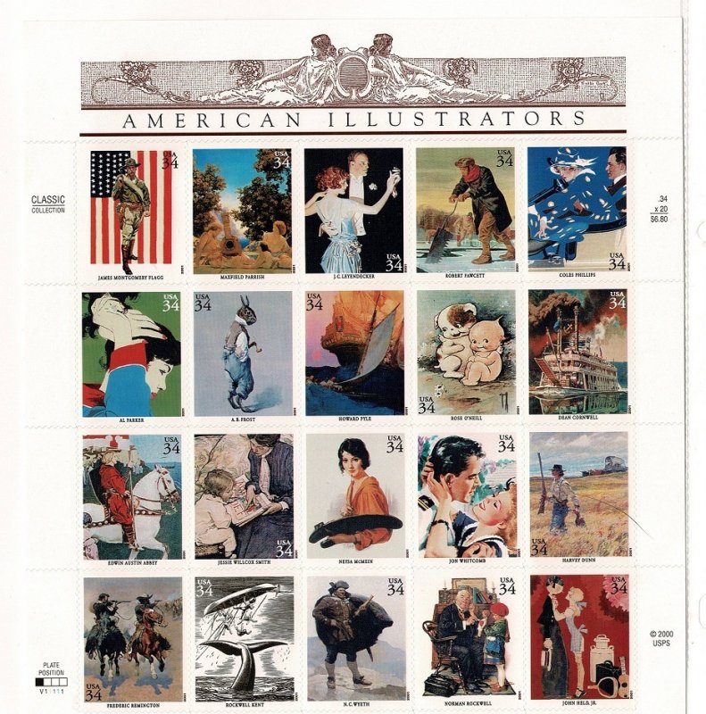 USA #3502 American Illustrators sheet MNH