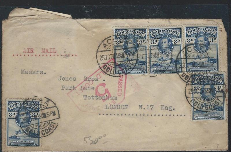 GOLD COAST  (P2209B) 1939 KGVI 3DX5 CENSOR #5 A/M TO LONDON