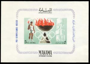 Manama Michel Block 2, MNH, Mexico Olympics souvenir sheet