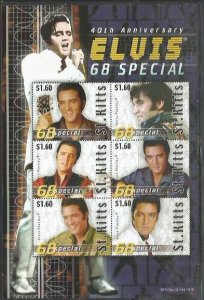 ST. KITTS - 2008 - Elvis Presley - Perf 6v Souv Sheet - Mint Never Hinged