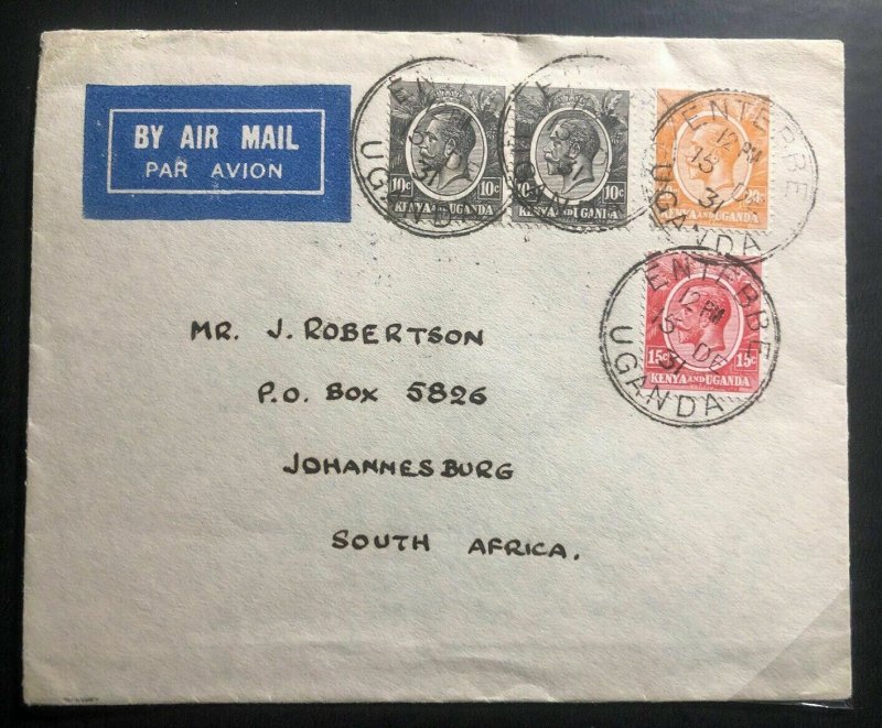 1931 Entebbe Uganda KUT First Flight Cover FFC To Johanesburg South Africa