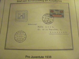 SWITZERLAND 1938  AIRMAIL COVER SC C26 XF  (188)