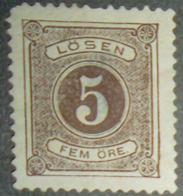 1874 Sweden Postage Due Scott #J3 5o Unused Brown HI CV Free US Shipping