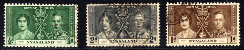 Nyasaland 1937 KGV1 Set Coronation used SG 127  129 ( J213 )