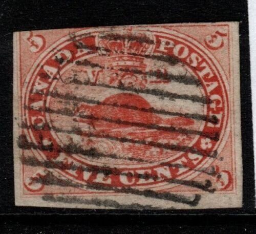 CANADA SG32var 1859 5c DEEP RED IMPERF SINGLE USED 