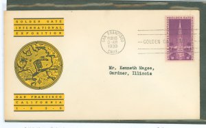 US 852 1939 3c Golden Gate International Expo on an addressed, typed, FDC with a Linprint Cachet