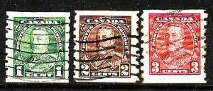 Canada-Sc#228-30-used 1c-3c KGV Pictorial coils-Cdn1051-1935-