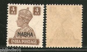 India Nabha State 4As KG VI SG 114 / Sc 109 Cat£2 MNH