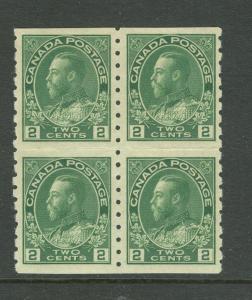 Canada #128a  George V - 2c COIL BLOCK/4   (1) VF Unused