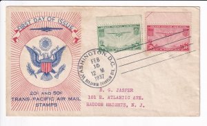 1937 Trans-Pacific Air Mail 20c & 50c FDC Cachet, Washington, D.C. (F32446)