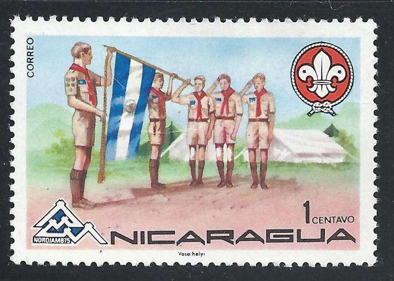 Nicaragua #989 1c Scouts Saluting Flag & Emblem - unused hinge removed