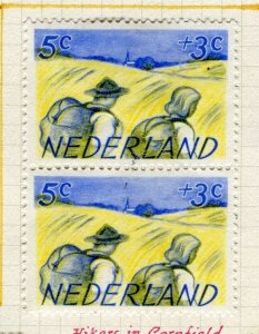 NETHERLANDS; 1949 early Social Fund issue Mint hinged Pair 5c.