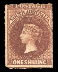 South Australia #26 Cat$425, 1863 1sh brown, unused without gum