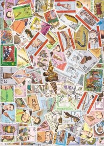 Musical Instruments on Stamps Collection - 50 Different Stamps