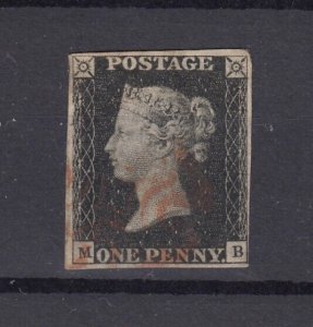 GB QV 1840 1d Penny Black 4 Margin Fine Used BP8203