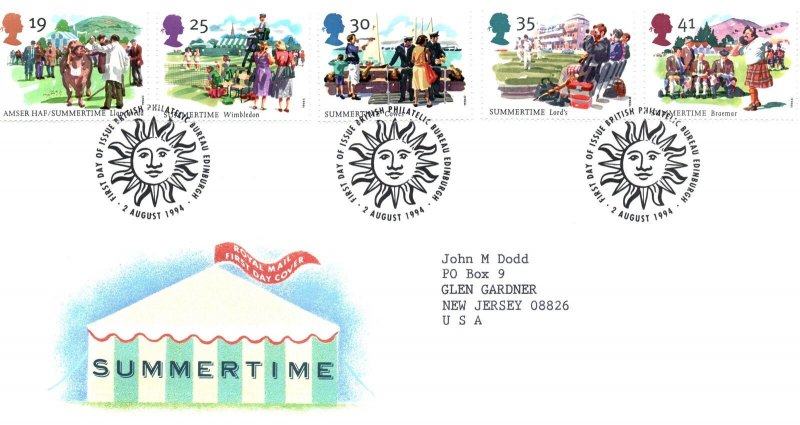 FIRST DAY COVER GREAT BRITAIN SUMMERTIME SET OF (5) 1994