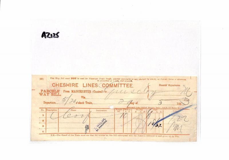 AZ125 1893 *CHESHIRE* Manchester Central Guiseley Railway  {samwells-covers}PTS