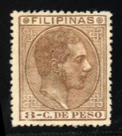 Philippines #83 Cat$36, 1880 8c yellow brown, heavy hinge remnant