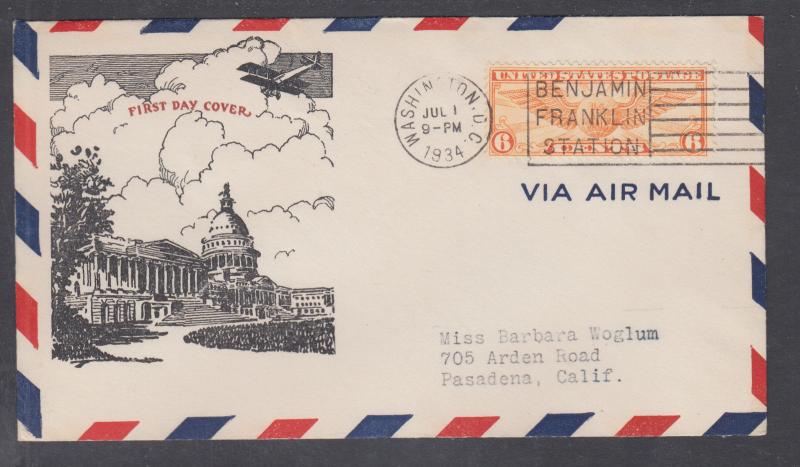 US Mel C19-21 FDC. 1934 6c Winged Globe Air Mail, Ioor cachet, unofficial city 