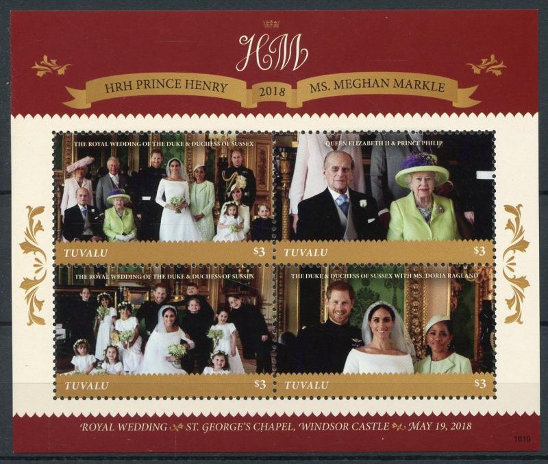 Tuvalu Royalty Stamps 2018 MNH Prince Harry & Meghan Royal Wedding 4v M/S