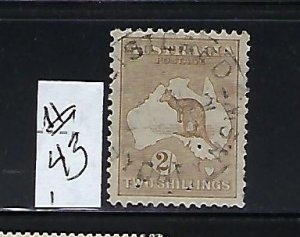 AUSTRALIA SCOTT#43 1915  KANGAROO- WMK 9 (WIDE CROWN/NARROW A)- 2SH (BROWN) USED