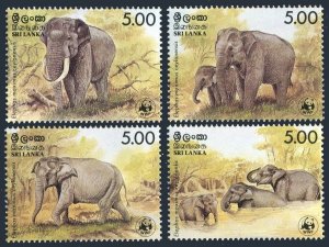 Sri Lanka 803a-803d, hinged. Michel 753-756. WWF 1986. Elephants.