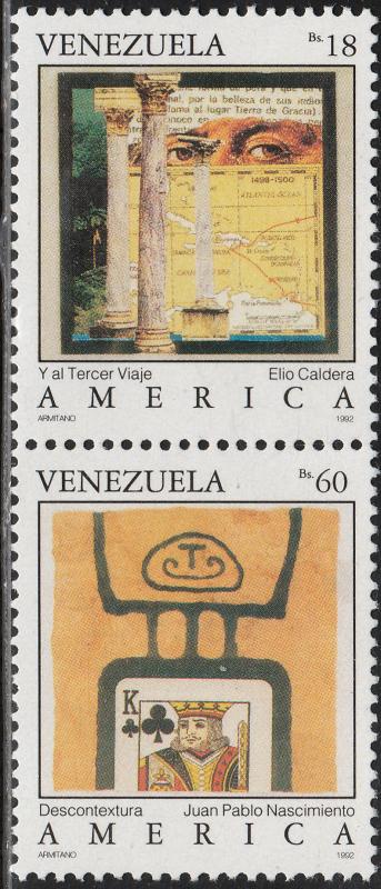 VENEZUELA 1476, DISCOVERY OF AMERICA 500th ANNIV. PAIR. MINT, NH.  F-VF. (337)