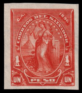 ✔️ EL SALVADOR 1896 - PEACE IMPERFORATED PROOF VERMILLION  Sc. 145 MNGAI NH